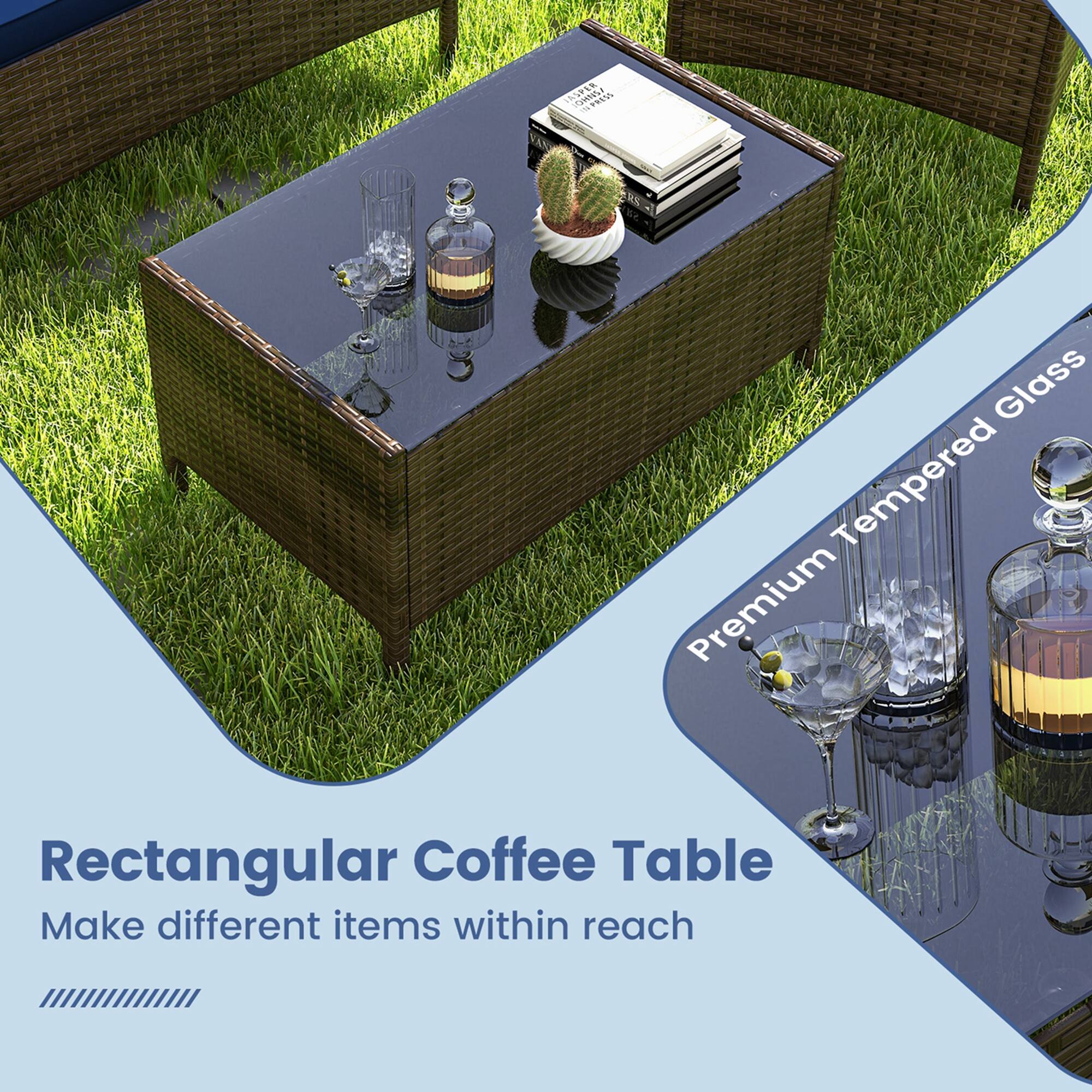 The text on the image reads: "Rectangular Coffee Table - Make different items within reach."