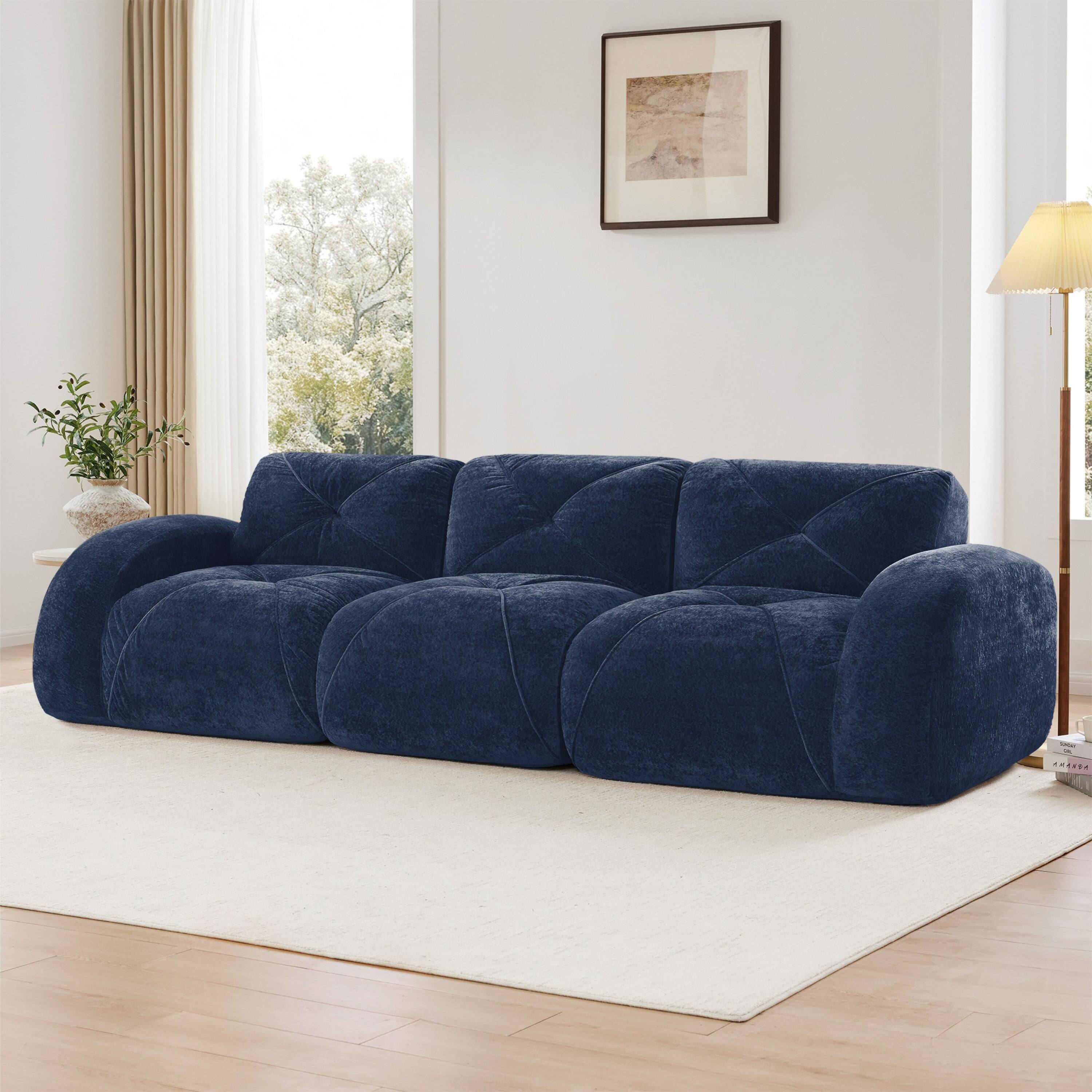 Alt View 1. Boyel Living - L Shaped Velvet Tufted Sofa Movable Ottoman 32D High Density Sponge Ergonomic Anti Slip No Assembly Living Room Blue - Blue.