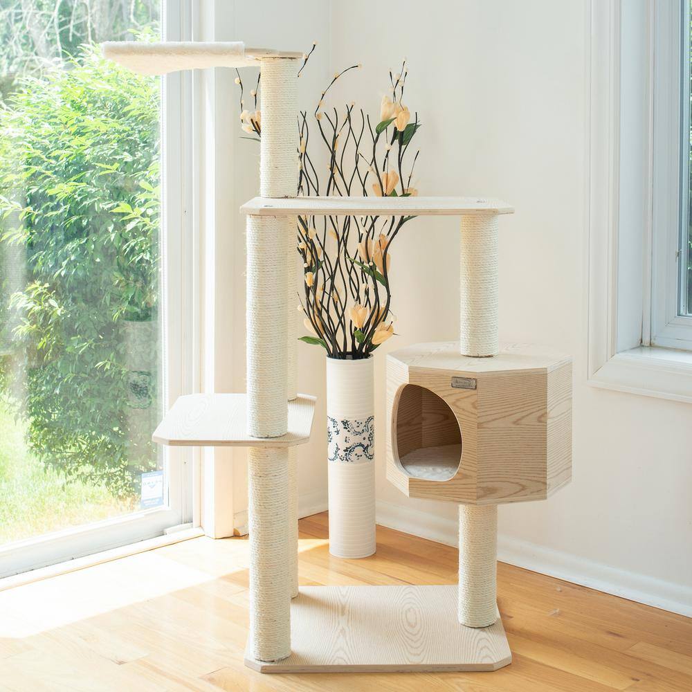 Left. Armarkat - Real Wood Premium Scots Pine 54Inch Cat Tree With Three Levels Perch Condo - Beige.