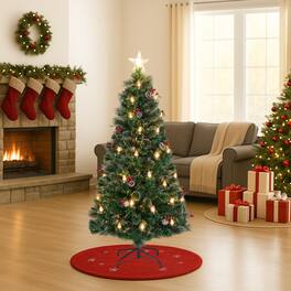BreeBe - Artificial Xmas Tree 5FT 6FT 7FT with Red Berries and Classic Lantern Lights - Green