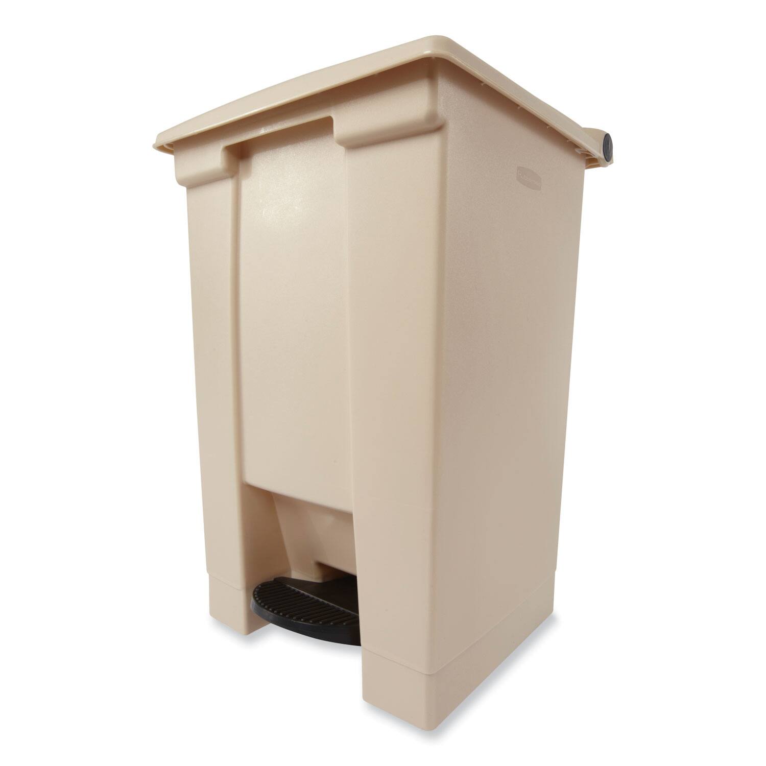 Back. RubberMaid - Indoor Utility Step-On Waste Container, 12 gal, Plastic, Beige.