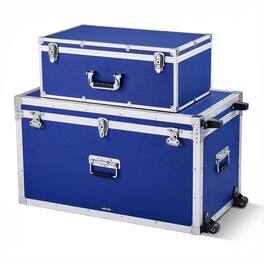 VEVOR - Metal Storage Trunk,Set of 2,Wooden Suitcase Storage Boxes with Padlocks, Large Trunk Includes Casters & 3 Metal Handles - Blue