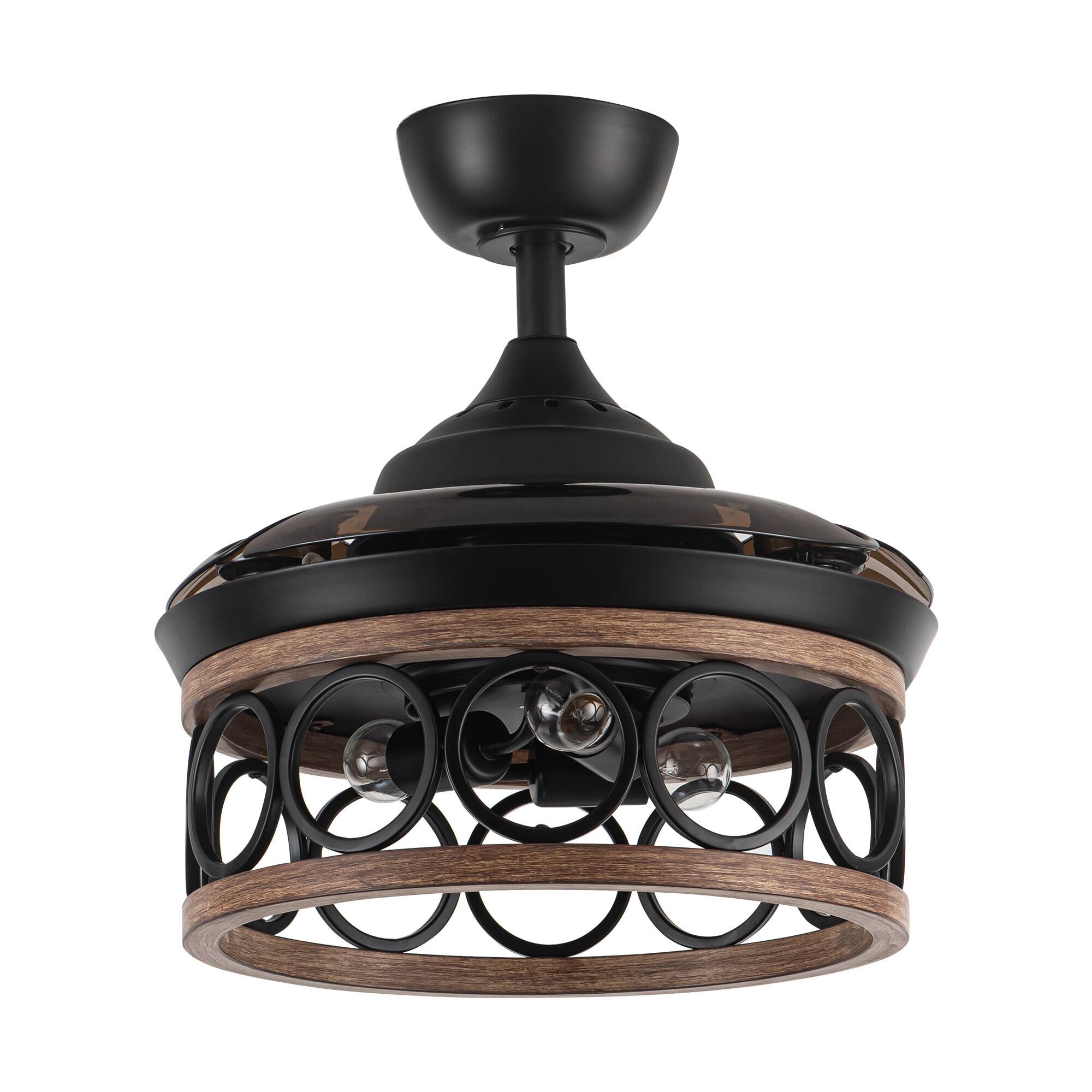 Alt View 5. Parrot Uncle - 36" Metal Retractable 3-Blade Ceiling Fan Chandelier with Wall Switch - Matte Black.