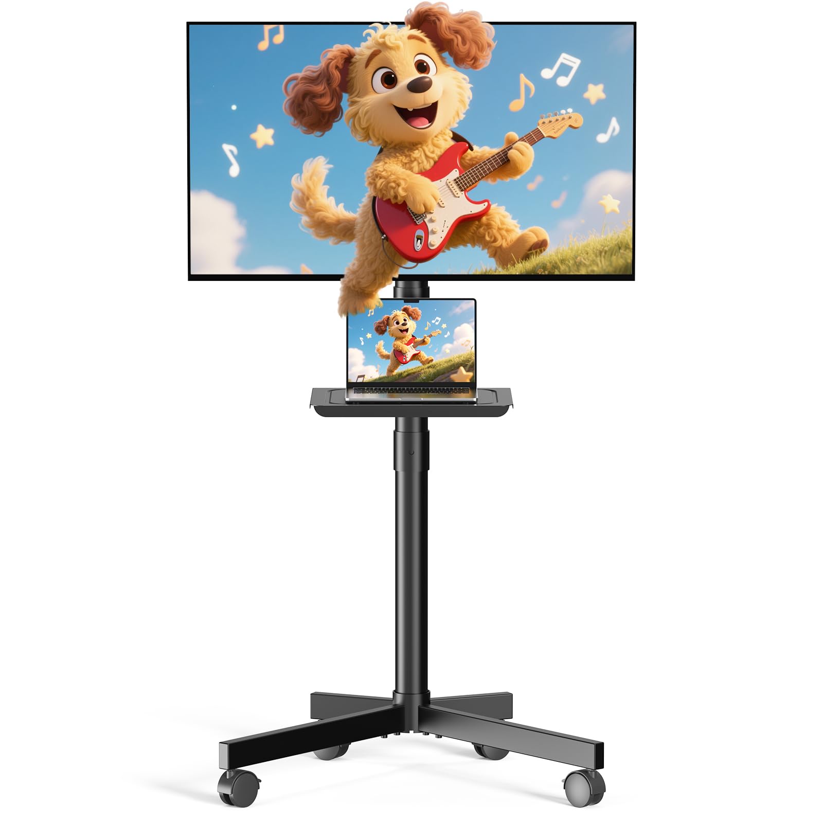 Refined Abode Design - Mobile Tv Cart Rolling Stand For 23 Lcd Led Oled Flat Curved Screens Up To Height Adjustable Portable With - Black 23-60 Inch with Shelf