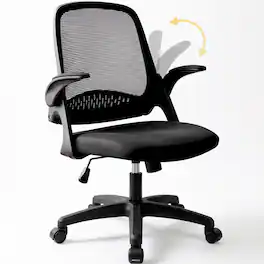 Celtoss - Ergonomic Office Chair, Mesh Back with Flip-Up Arms, Lumbar Support, Adjustable Height & Rolling Wheels - Plastic Base-Black