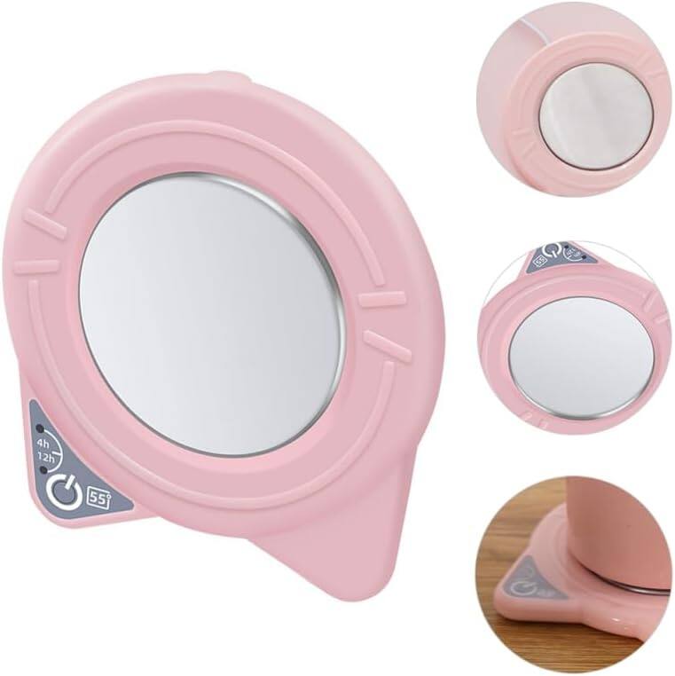 Left. Schertz - Rechargeable Cordless Heated Coffee Mug Warmer Plate for Hot Drinks - Pink.