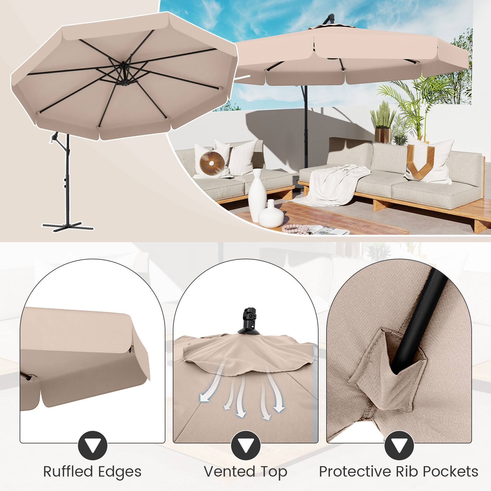 Ruffled Edges, Vented Top, Protective Rib Pockets