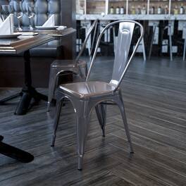 Emma + Oliver - Metal Indoor Stackable Chair - Clear Coated