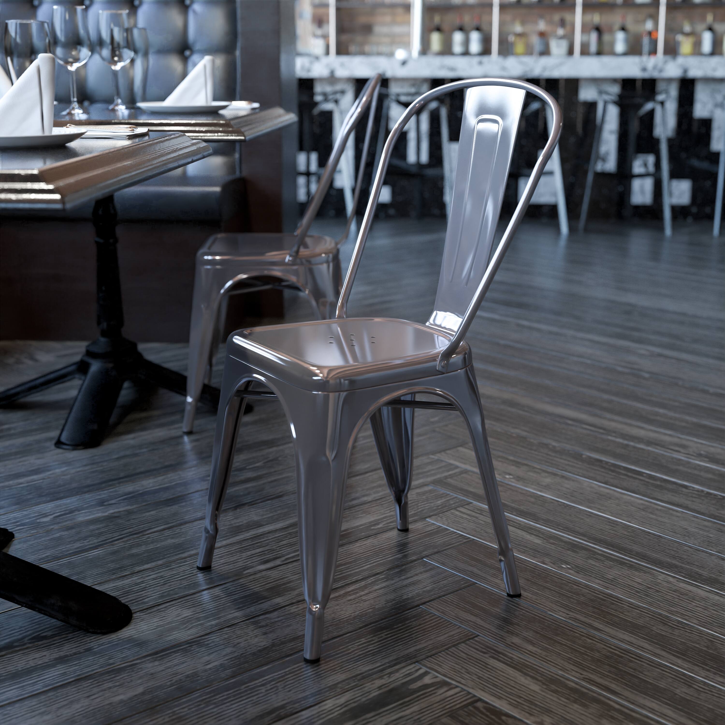 Front. Emma + Oliver - Metal Indoor Stackable Chair - Clear Coated.