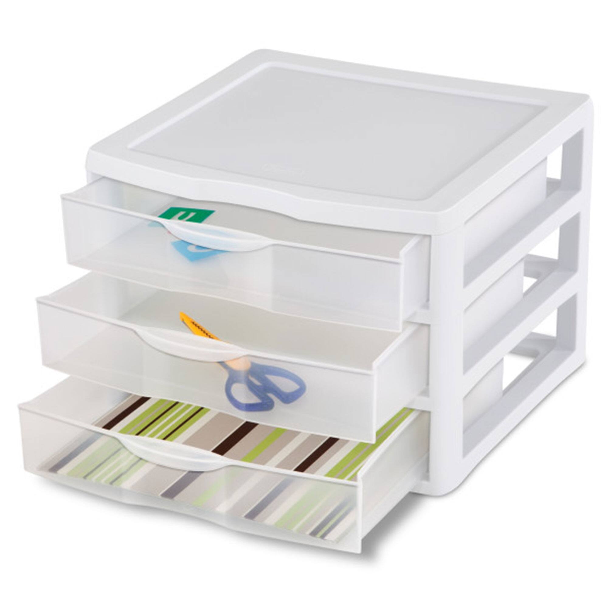 Alt View 8. Sterilite - Sterilite Clear Plastic Stackable Small 3 Drawer Storage System, White, (9 Pack).