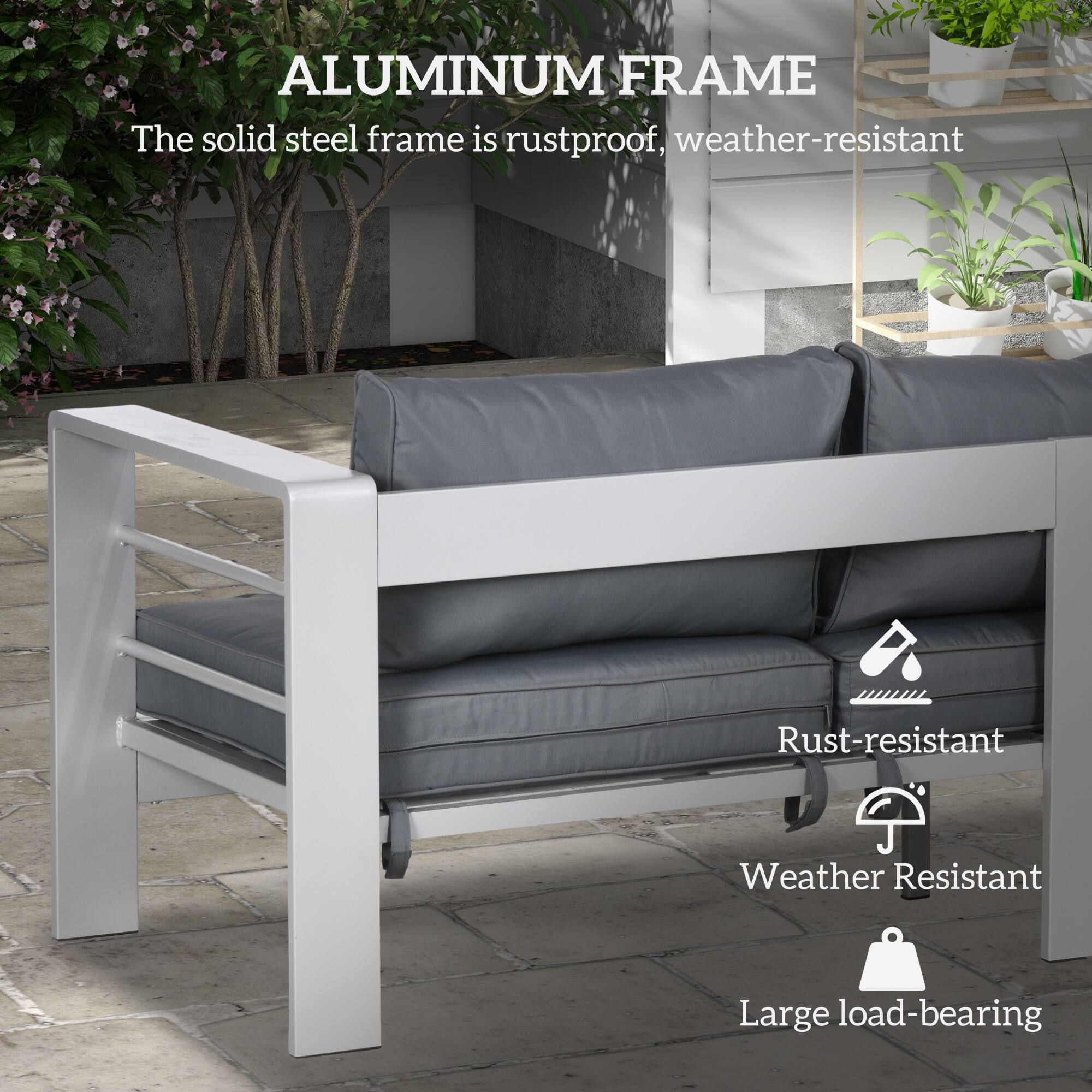 ALUMINUM FRAME  
The solid steel frame is rustproof, weather-resistant  

- Rust-resistant  
- Weather Resistant  
- Large load-bearing
