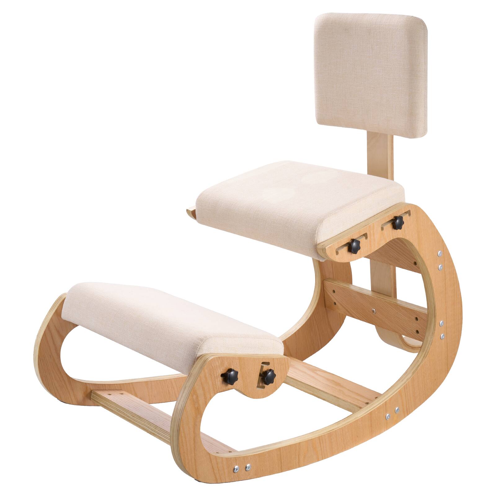 Alt View 5. VEVOR - Ergonomic Kneeling Chair, Wooden Posture Knee Chair with Adjustable Thick Foam Cushions, Backrest and Wood Frame - Natural wood frame + off-white pad.