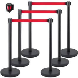 VEVOR - Crowd Control Stanchion, Set of 6 Pieces Stanchion Set, Stanchion Set with 6.6 ft/2 m Red Retractable Belt - Black