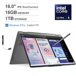 Lenovo - Yoga 2-in-1 Laptop 16.0 WUXGA Display (Intel Ultra 5-226v, 16GB LPDDR5X, 1TB M.2 PCIe SSD, Win 11 Pro) - Luna Grey