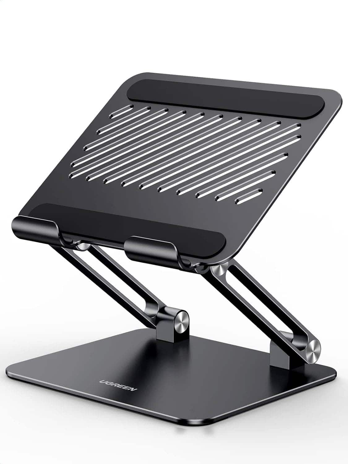 FINEAK - Dual Rod Aluminum Tablet Stand, Adjustable Multi-Angle Desktop Holder for iPad, iPhone & E-Reader - Black
