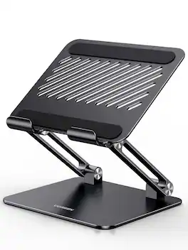 FINEAK - Dual Rod Aluminum Tablet Stand, Adjustable Multi-Angle Desktop Holder for iPad, iPhone & E-Reader - Black