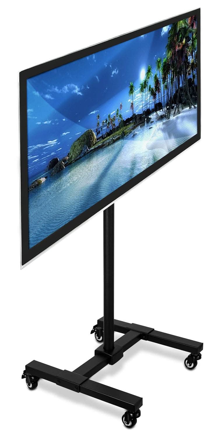 Left. Mount-It! - Adjustable Mobile TV Display Stand with Tilt, Height Adjustment, and Locking Caster Wheels, Black - Black.