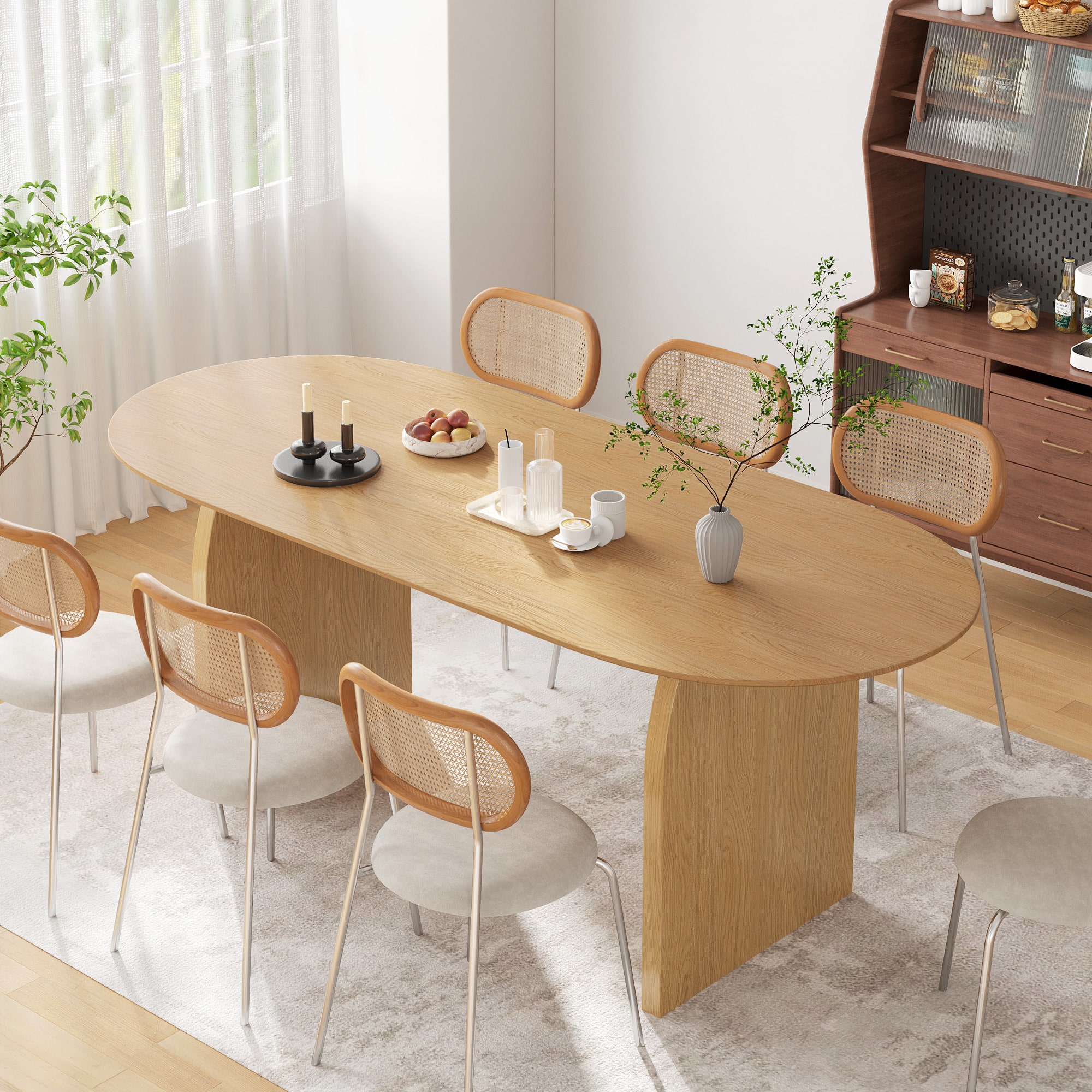 Lirago - 79" Solid Wood Oval Dining Table with Double Pedestal Large Kitchen Table Seats 6-8 or More for Dining Room - Natural
