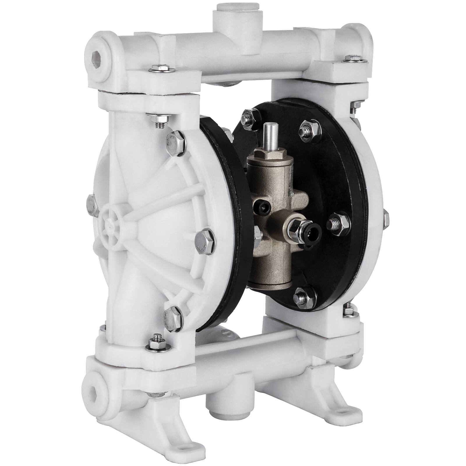 Front. VEVOR - Air-Operated Double Diaphragm Pump, 1/2 in Inlet & Outlet, Polypropylene Body, 2.5 GPM & Max 80PSI - White;Black.