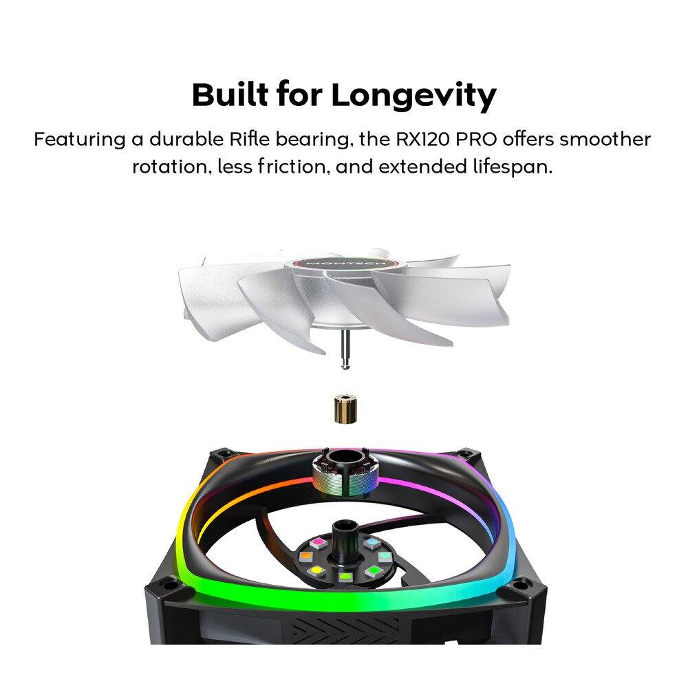 Built for Longevity

Featuring a durable Rifle bearing, the RX120 PRO offers smoother rotation, less friction, and extended lifespan.