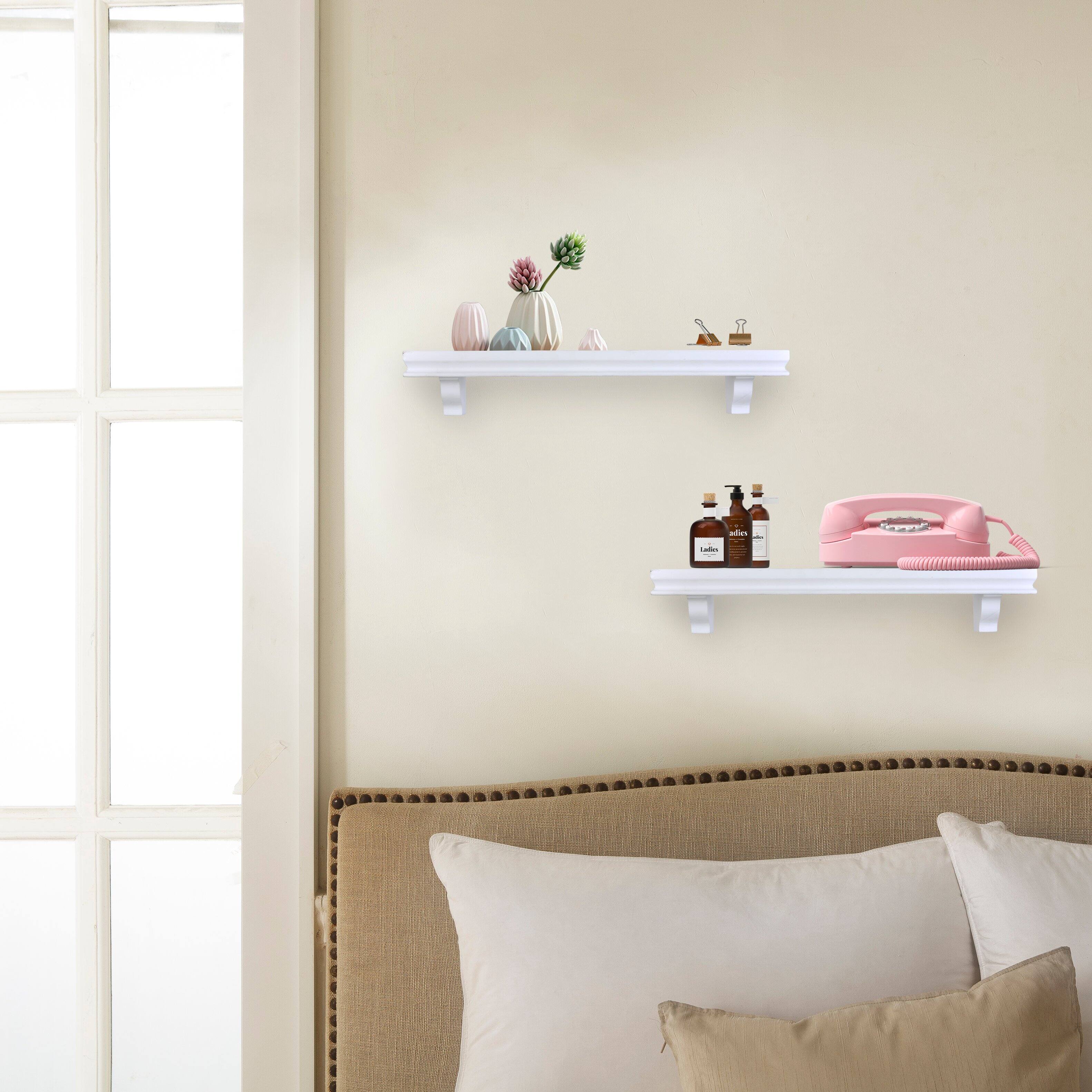 Left. Danya B - 24" Wall Display Ledge Shelves – (Set of 2) - White - White.