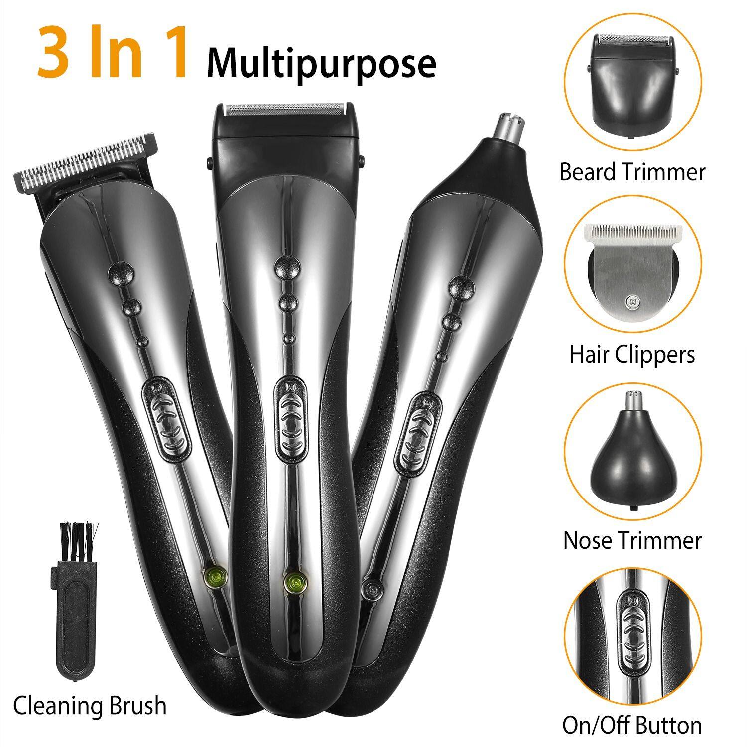 3 In 1 Multipurpose Beard Trimmer Hair Clippers Nose Trimmer Cleaning Brush On/Off Button