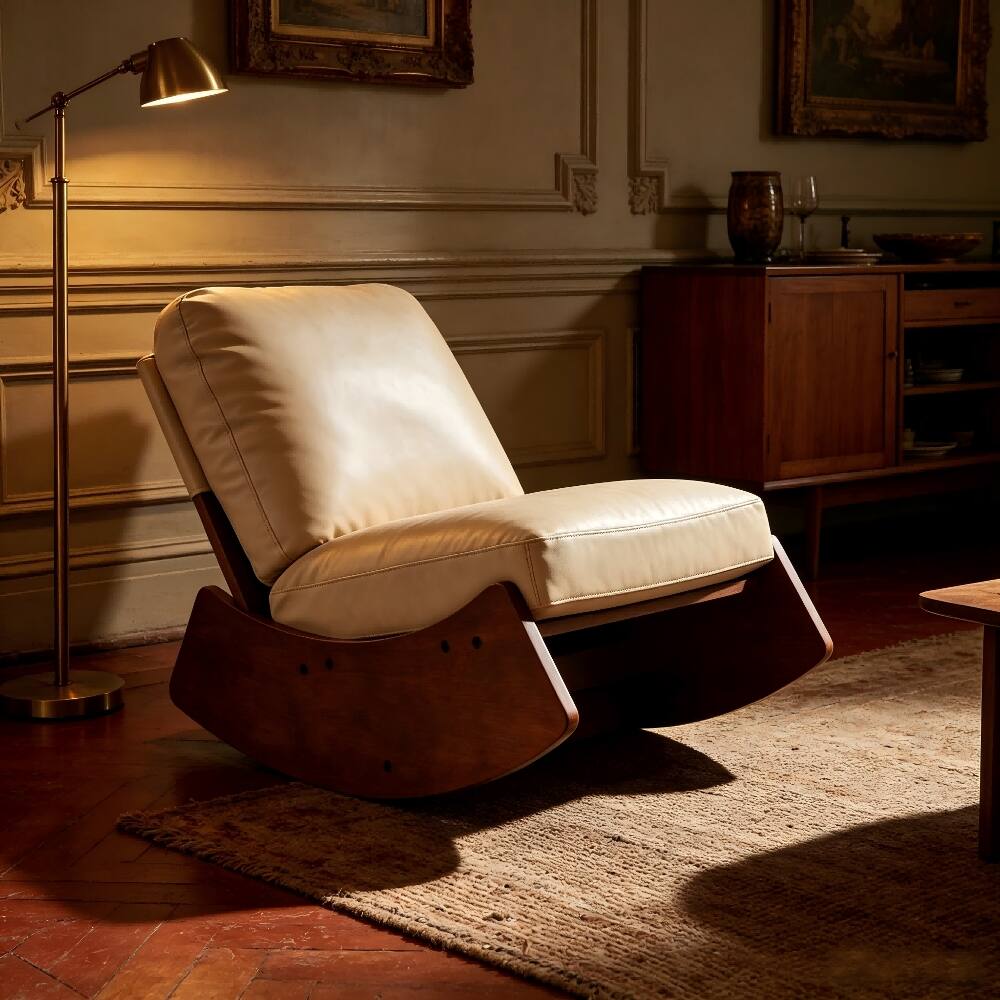 Alt View 1. Loheer - Loheer Cream Faux Leather Glider Rocking Chair Solid Wood Frame Accent Reading Chair for Nursery Bedroom Living Room - Cream.