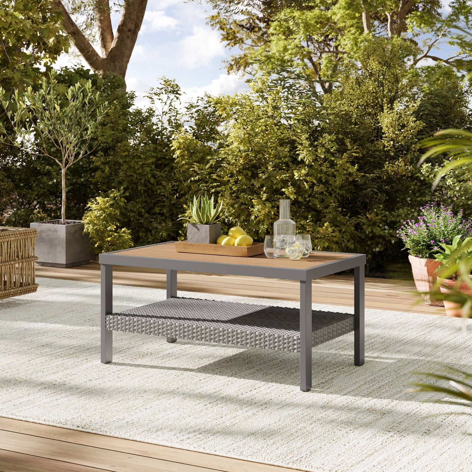 Alt View 3. Songmics Home - Patio Coffee Table with Storage - Gray.