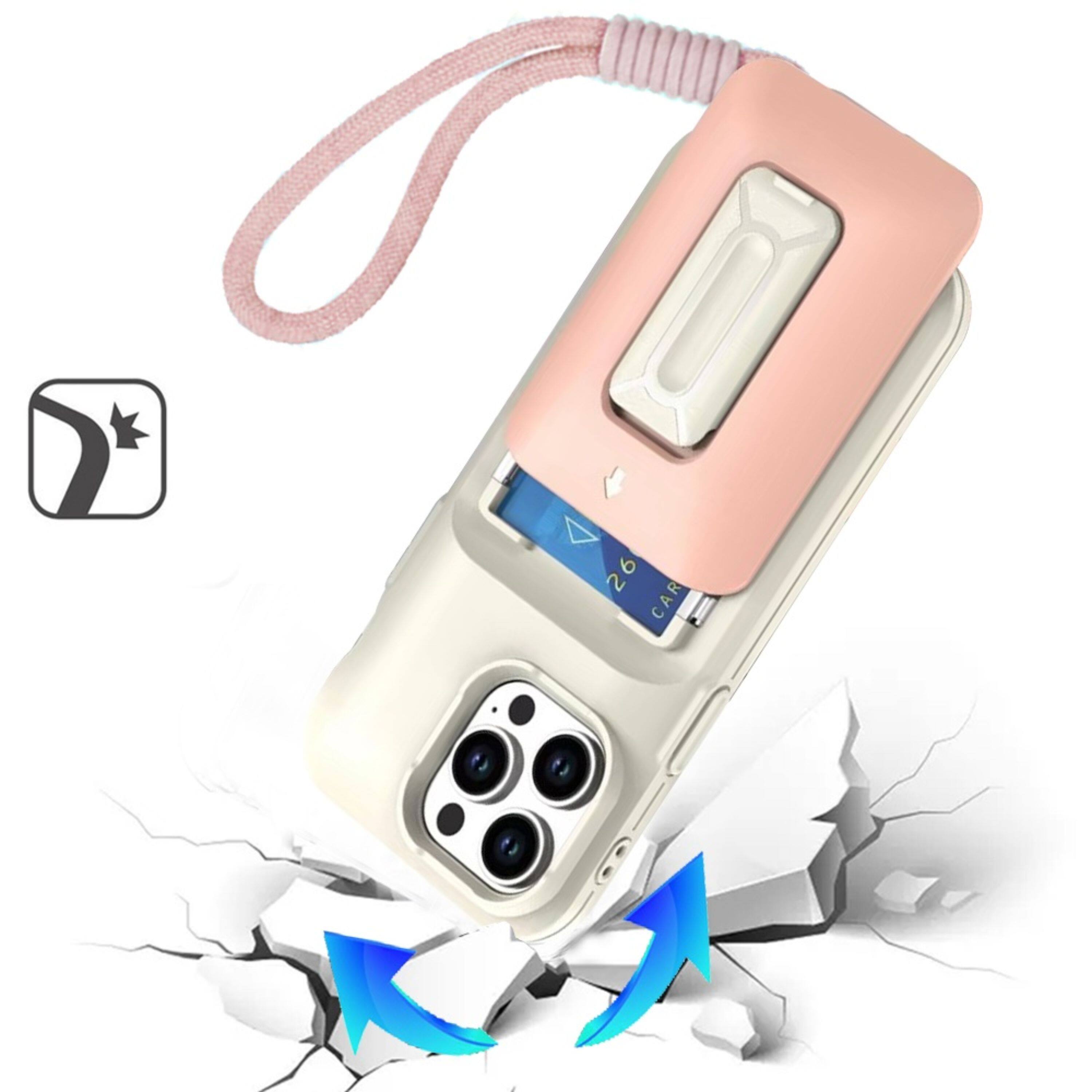 Angle. Kitcheniva - Wallet Card Holder Kickstand Case With Strap For iPhone 14 Pro Max Beige/Light Pink - Beige/Light Pink.