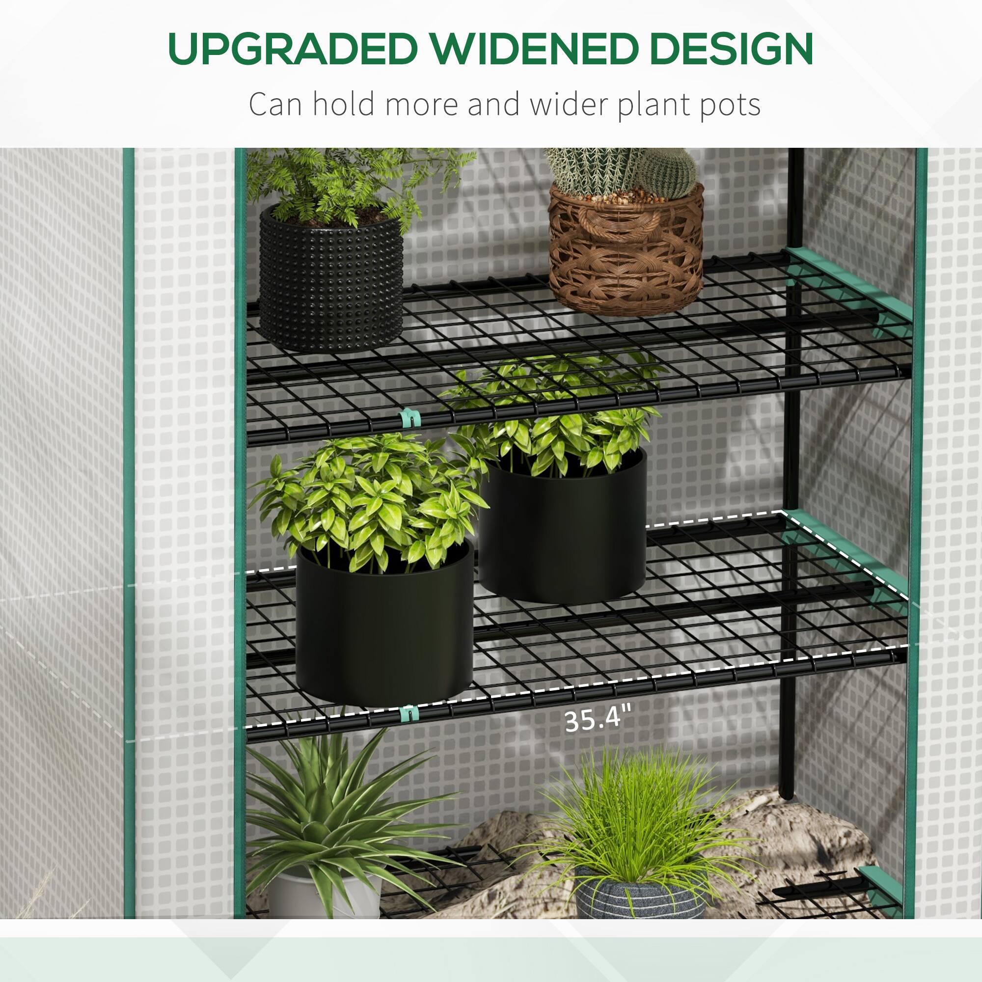UPGRADED WIDENED DESIGN  
Can hold more and wider plant pots  

35.4"
