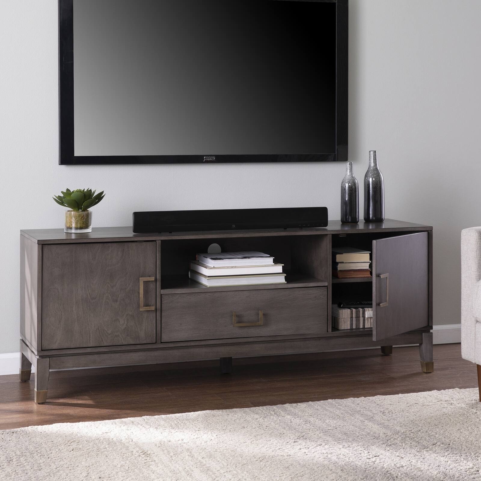 Alt View 2. Spaco - Spaco TV Stand for TVs Up to 65 Inch, Media Console with Storage Cabinets, Drawer,Cord Management for Living Gaming Room - Gray Wash.