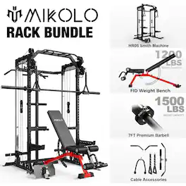 Mikolo - Power Rack Cage, Weight Rack,Multi-Function Squat Rack with J Hooks,Dip Bars and Landmine - Black