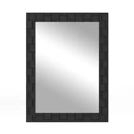 Front. Gymax - Gymax 32'' x 24''Wood Framed Wall Mirror w/Solid Wood Frame Vertical Horizontal Hanging - Black.
