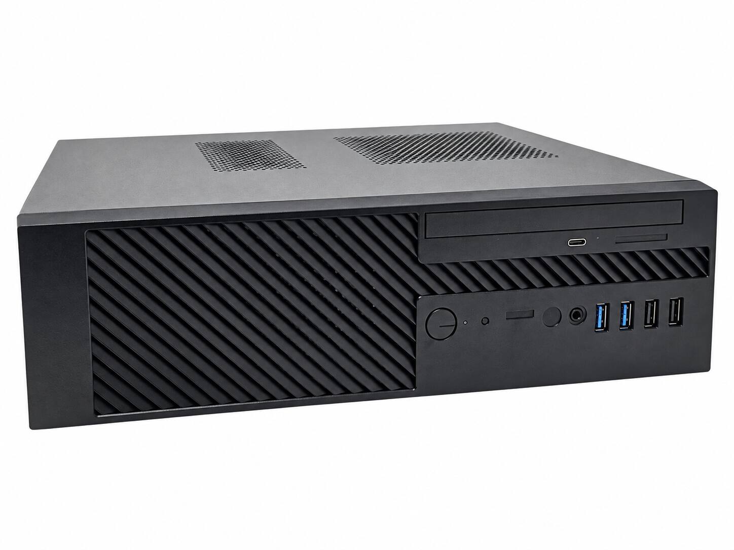 Front. In Win - CK722 9L Slim Micro-ATX Mini-ITX Small Form Factor Desktop PC Case with 450W TFX Power Supply Pre-Installed - Black.