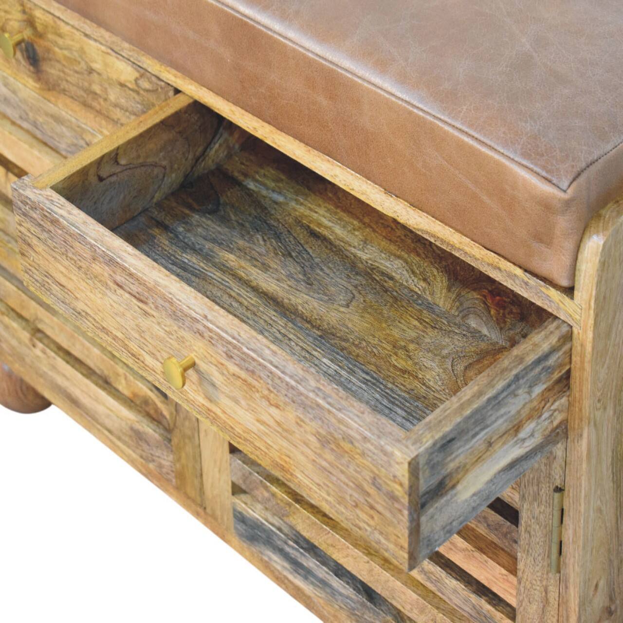 Alt View 2. Artisan Furniture - Artisan Furniture Solid Wood Oakridge Leather Shoe Cabinet, 2 Drawers, 4 Shelves, Beige - Beige.
