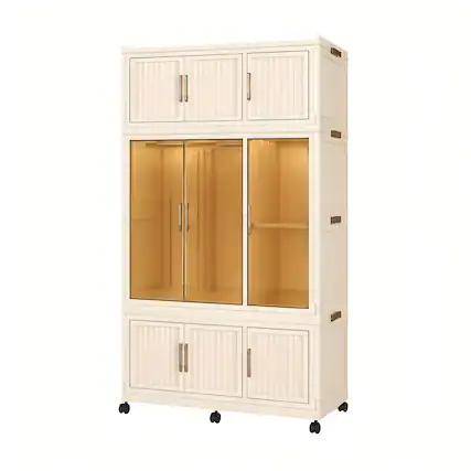 Front. Boyel Living - Portable Storage Wardrobe 9 Magnetic Doors 1 Hanging Rod Cream White - Cream White.