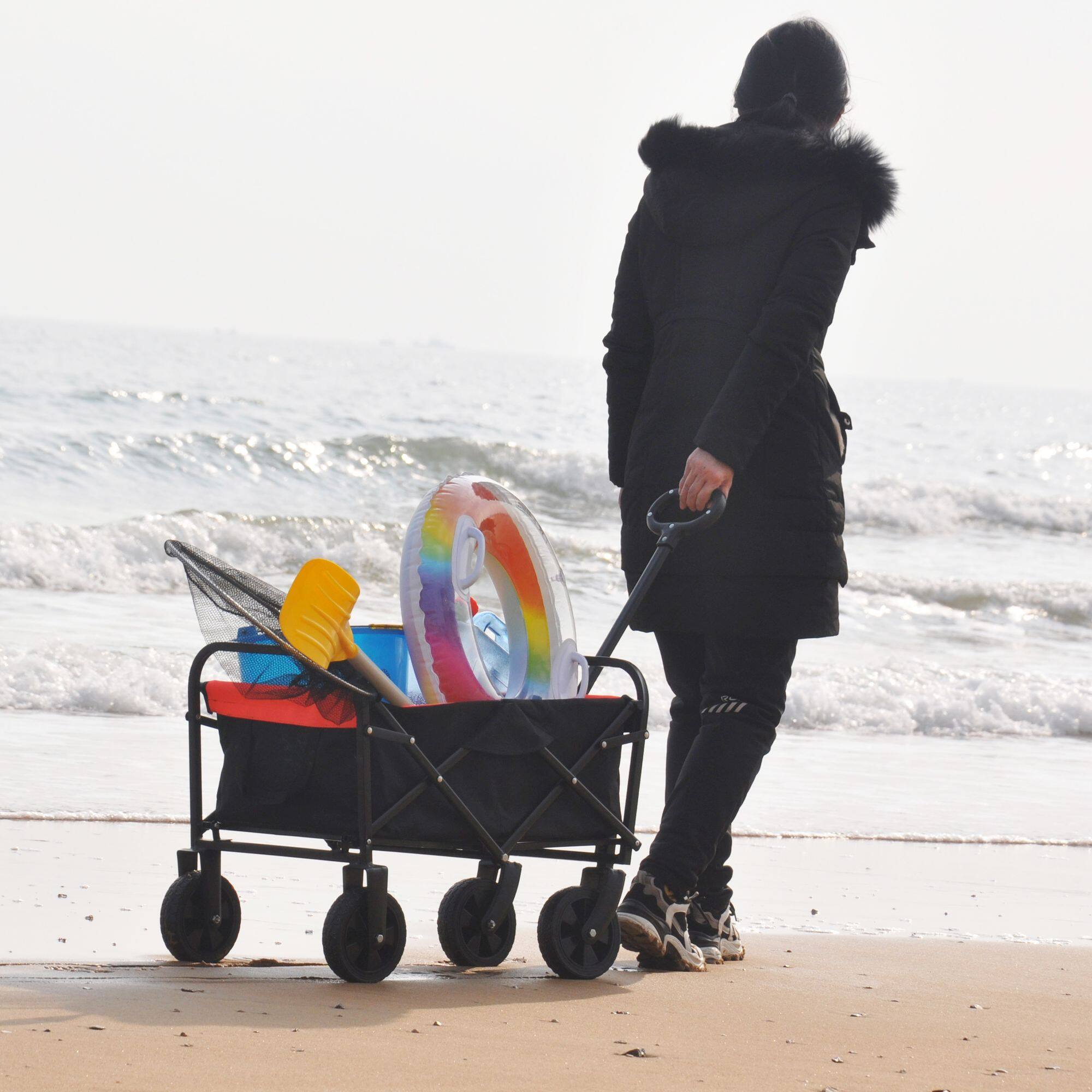 Alt View 3. Loheer - Loheer Folding Wagon Heavy Duty Utility Cart Collapsible Beach Wagon Portable Garden Cart Yellow.