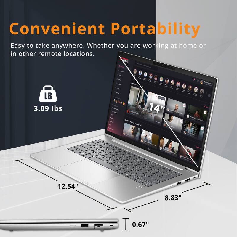 Convenient Portability  
Easy to take anywhere. Whether you are working at home or in other remote locations.  

3.09 lbs  

12.54" x 8.83" x 0.67"