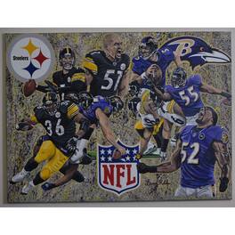 Deacon Jones Foundation - Baltimore Ravens vs. Pittsburgh Steelers "Turf War" 30" x 40" Fine Art Canvas Print by Artist Larry Klukaszewski - Multicolor