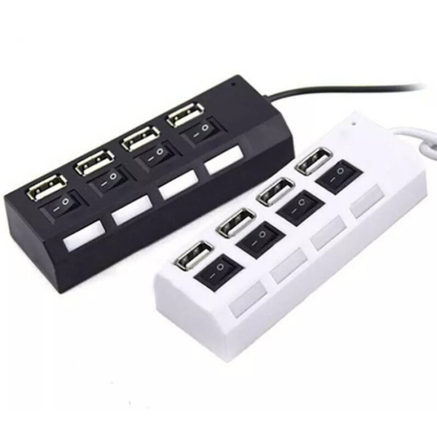 Left. Stock Preferred - 4-Port USB 2.0 High-Speed Multi Charger Hub with ON/OFF Switch – White - White.