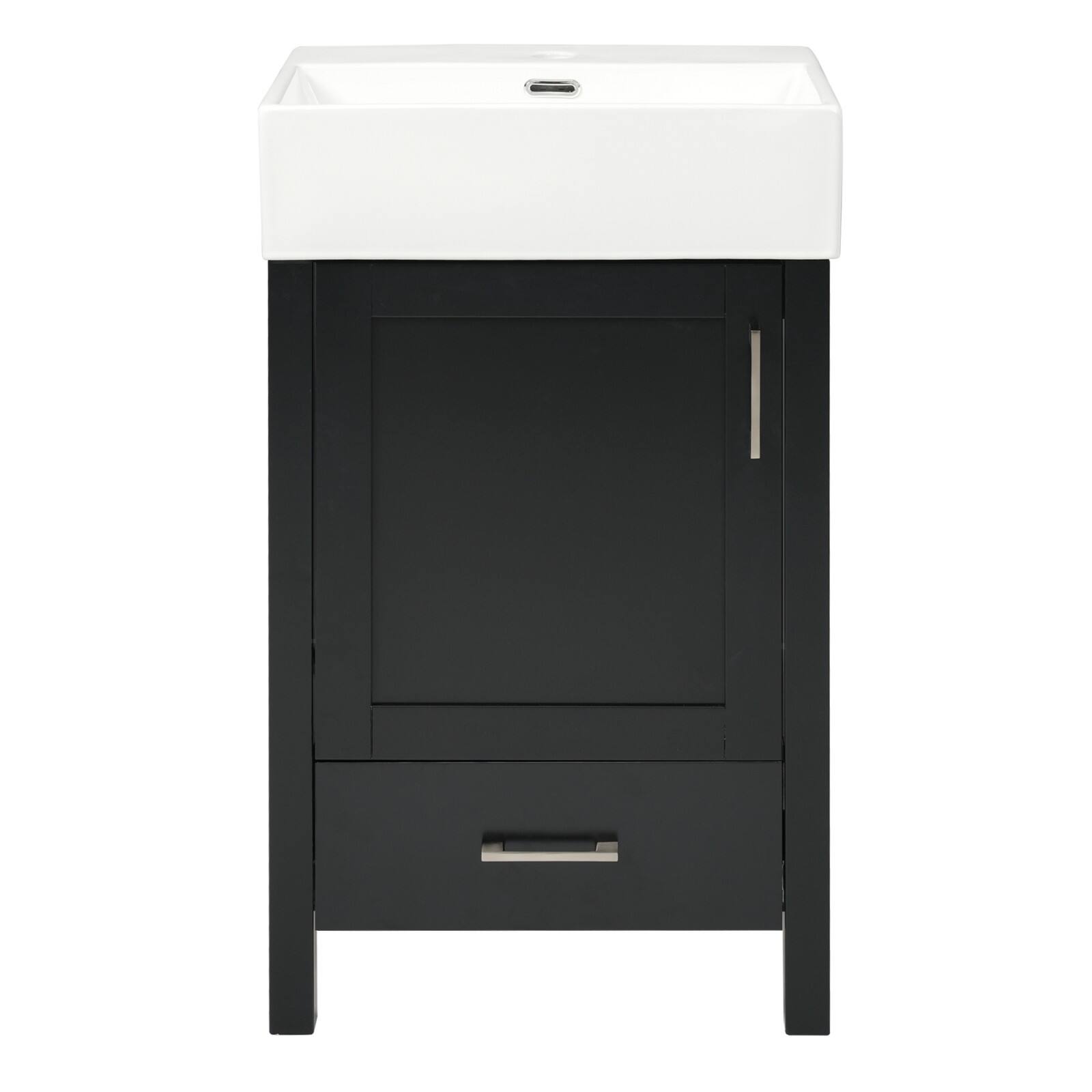 Front. Glintex - 20 Inch Bathroom Vanity with Ceramic Sink, Drawer, and Soft-Close Door - Black.