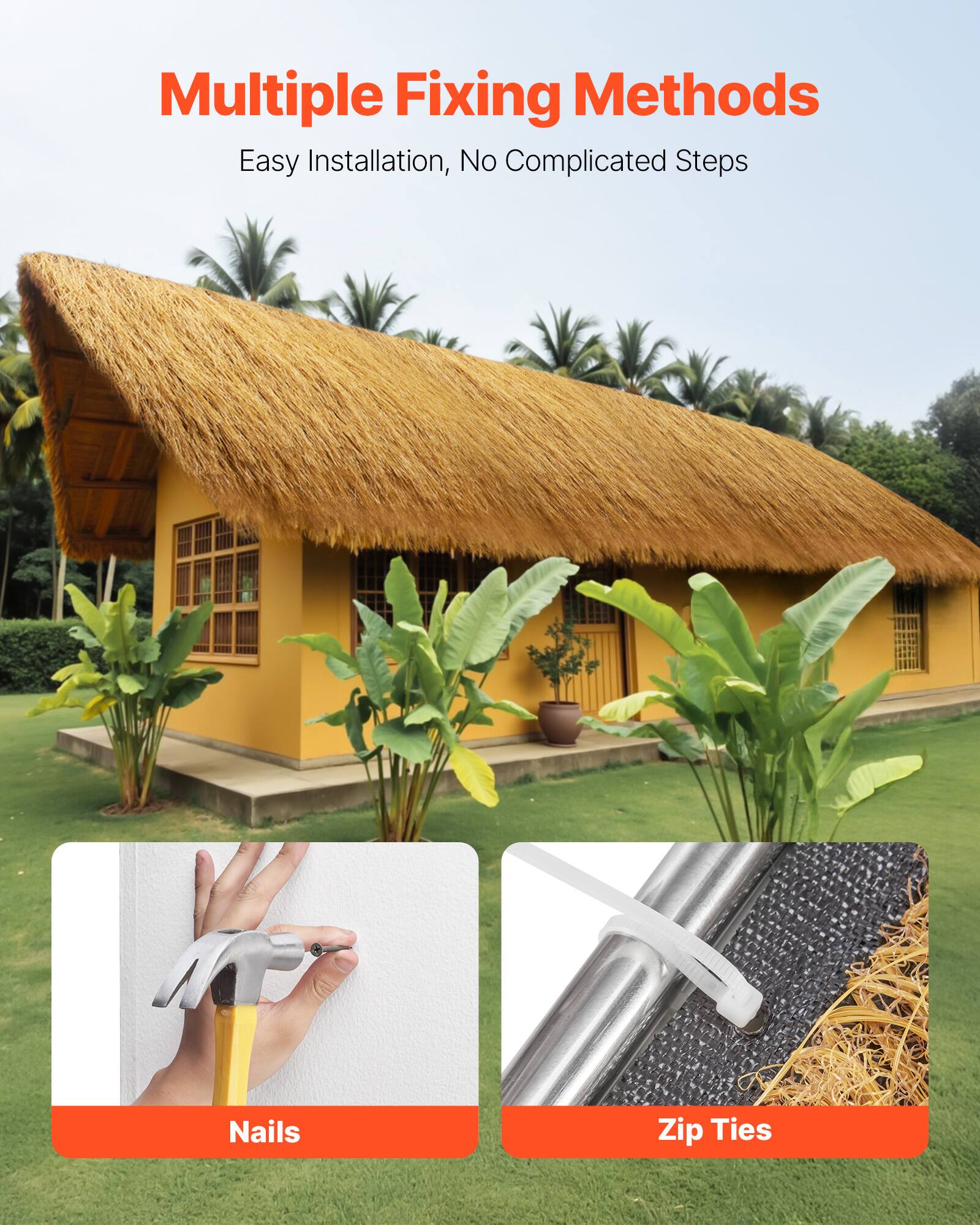 Multiple Fixing Methods  
Easy Installation, No Complicated Steps  

Nails  
Zip Ties