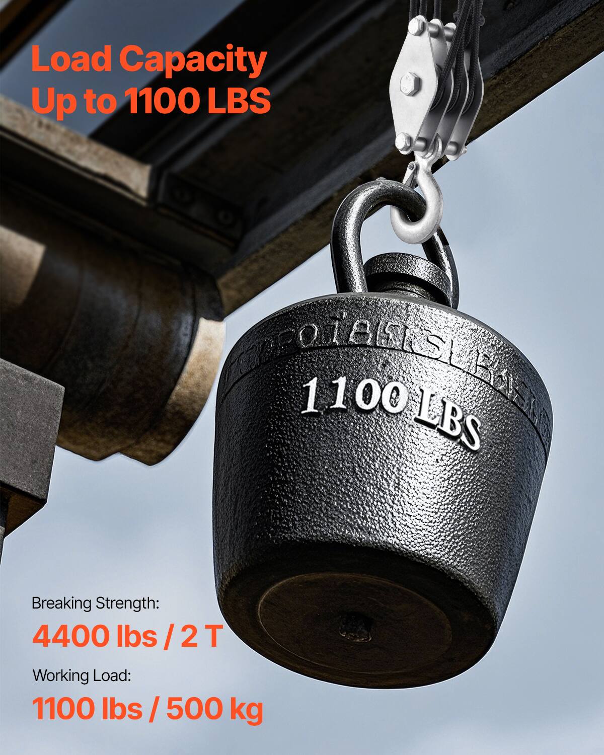 Load Capacity Up to 1100 LBS

Breaking Strength: 4400 lbs / 2 T

Working Load: 1100 lbs / 500 kg