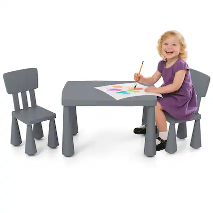 Front. Gymax - Gymax Kids Table & 2 Chairs Set Toddler Activity Play Dining Study Desk Gray - Gray.