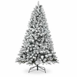 RYHNUYNE - 5FT Flocked Christmas Tree With Pine Cones, 600 Snowy PVC Tips 27 Natural Pinecones Full Shape Sturdy Metal Stand - Green,White