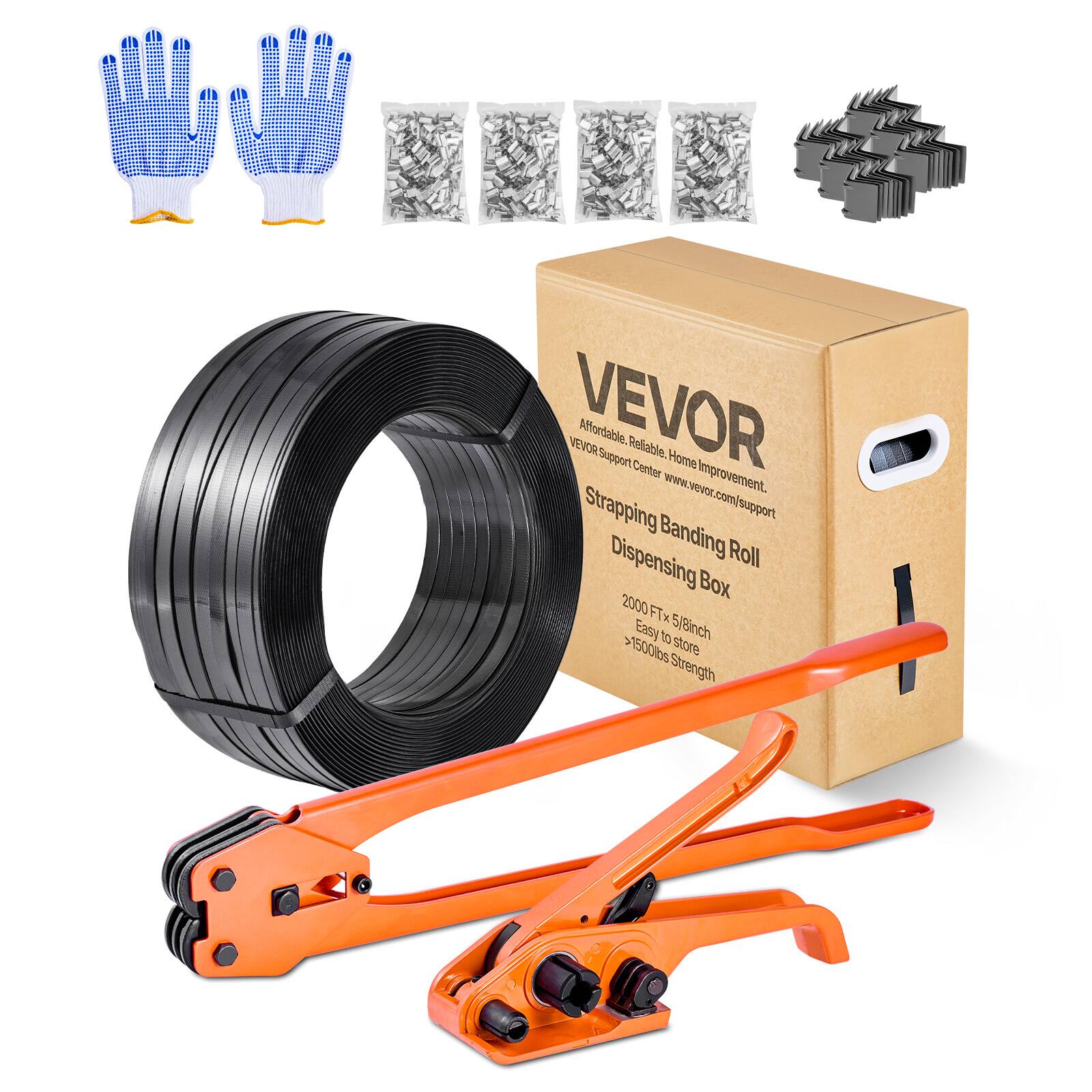 VEVOR  
Affordable. Reliable. Home Improvement.  
VEVOR Support Center: www.vevor.com/support  

Strapping Banding Roll Dispensing Box  
2000 FT x 5/8 inch  
Easy to store  
>1500 lbs Strength