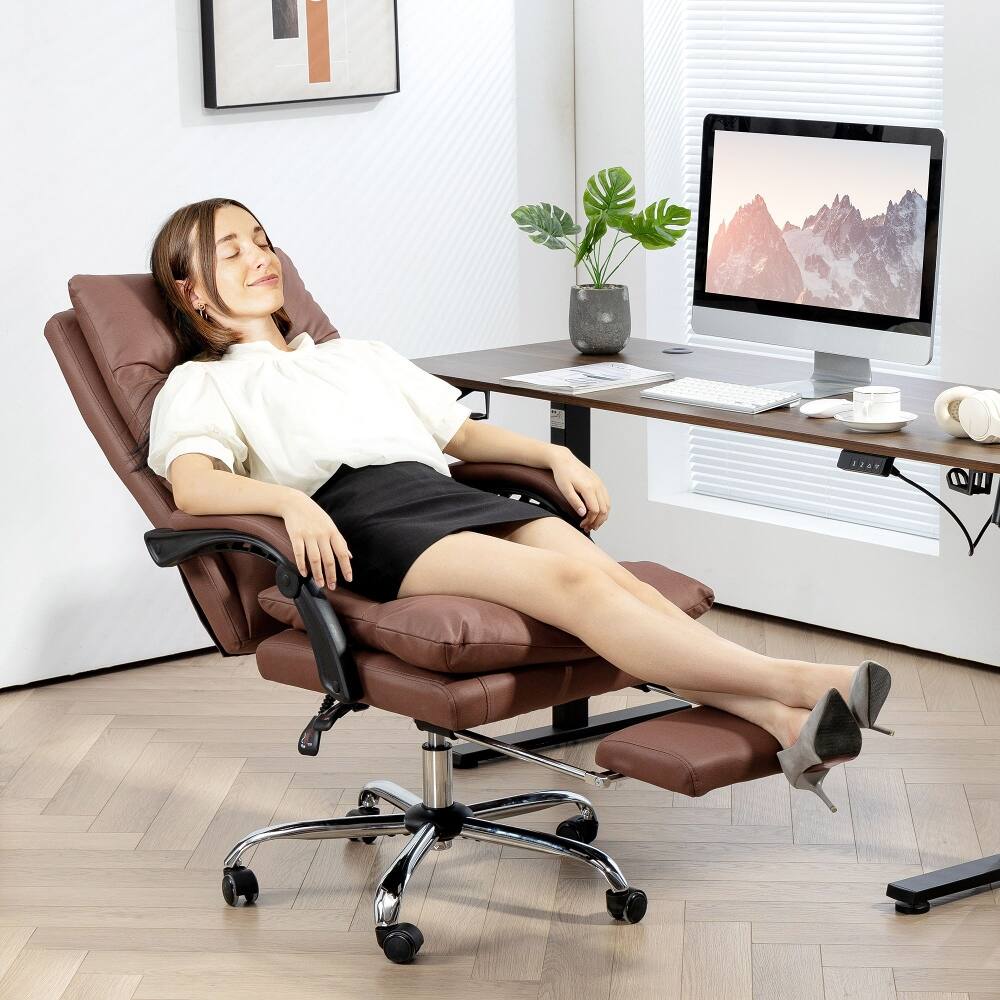 Angle. Loheer - Loheer Massage Office Chair Heated Reclining Desk Chair with Footrest Microfibre Coffee - Coffee.