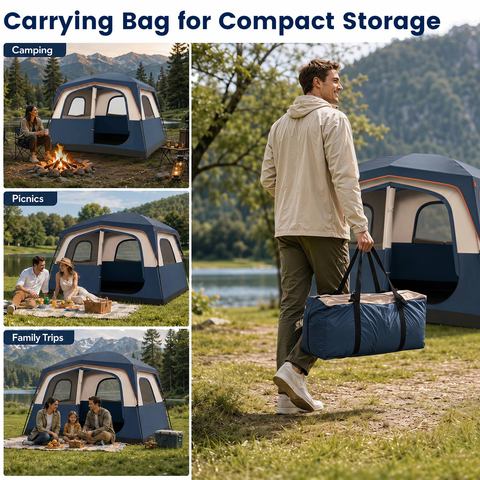 Carrying Bag for Compact Storage

Camping

Picnics

Family Trips