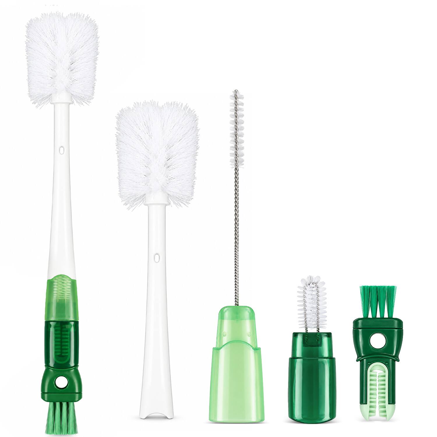 Front. Garnen - Bottle Brush Cleaner 4-in-1 Bottle Cleaner Brush, Baby Water Bottle Brush, Straw Cleaner Brush, Cup Lid Cleaning Brushes - Green.