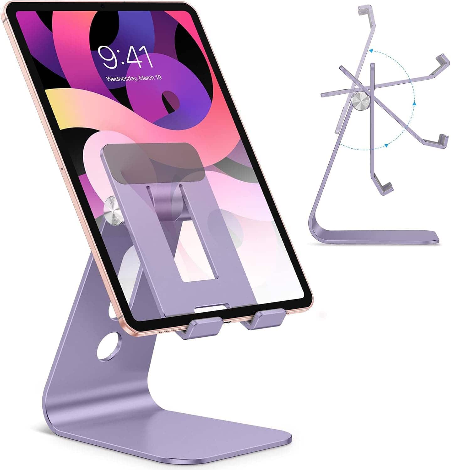 FINEAK - T2 Upgraded Tablet Stand with Longer Arms, Hollow Design Adjustable Holder for iPad Pro/Air/Mini & Phones - Purple